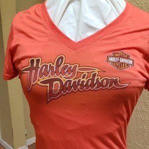 Harley-Davidson, Orange, 2014, v-neck, short sleeve, Size M